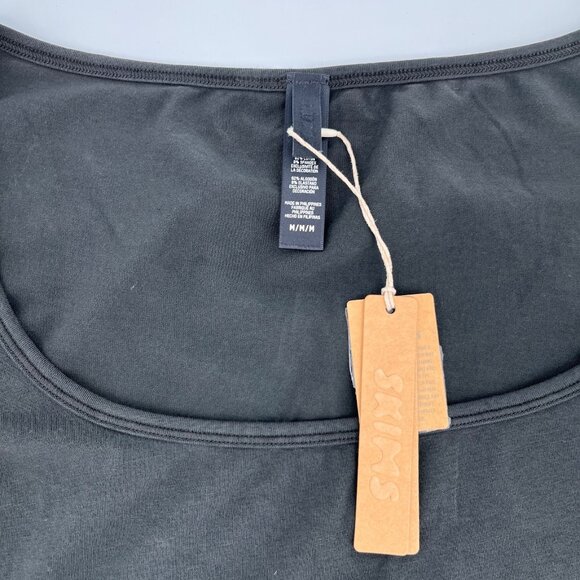 Skims Long Sleeve Scoop Neck Tee Size M Black Washed Onyx Cotton Stretch - Picture 5 of 8